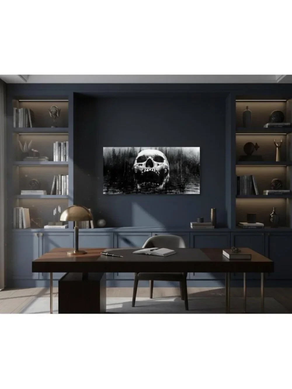 Large Gothic Skull Wall Art - Black & White Skeleton Canvas Decor 20x36